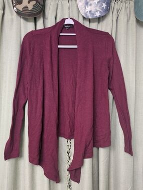 Ambiance Open-Front Draped Cardigan - Berry Plum